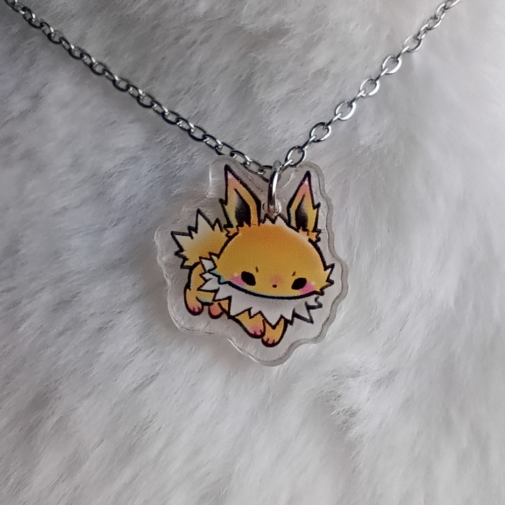 2/$10 Jolteon Pokemon Handmade Acrylic Stainless Steel Necklace